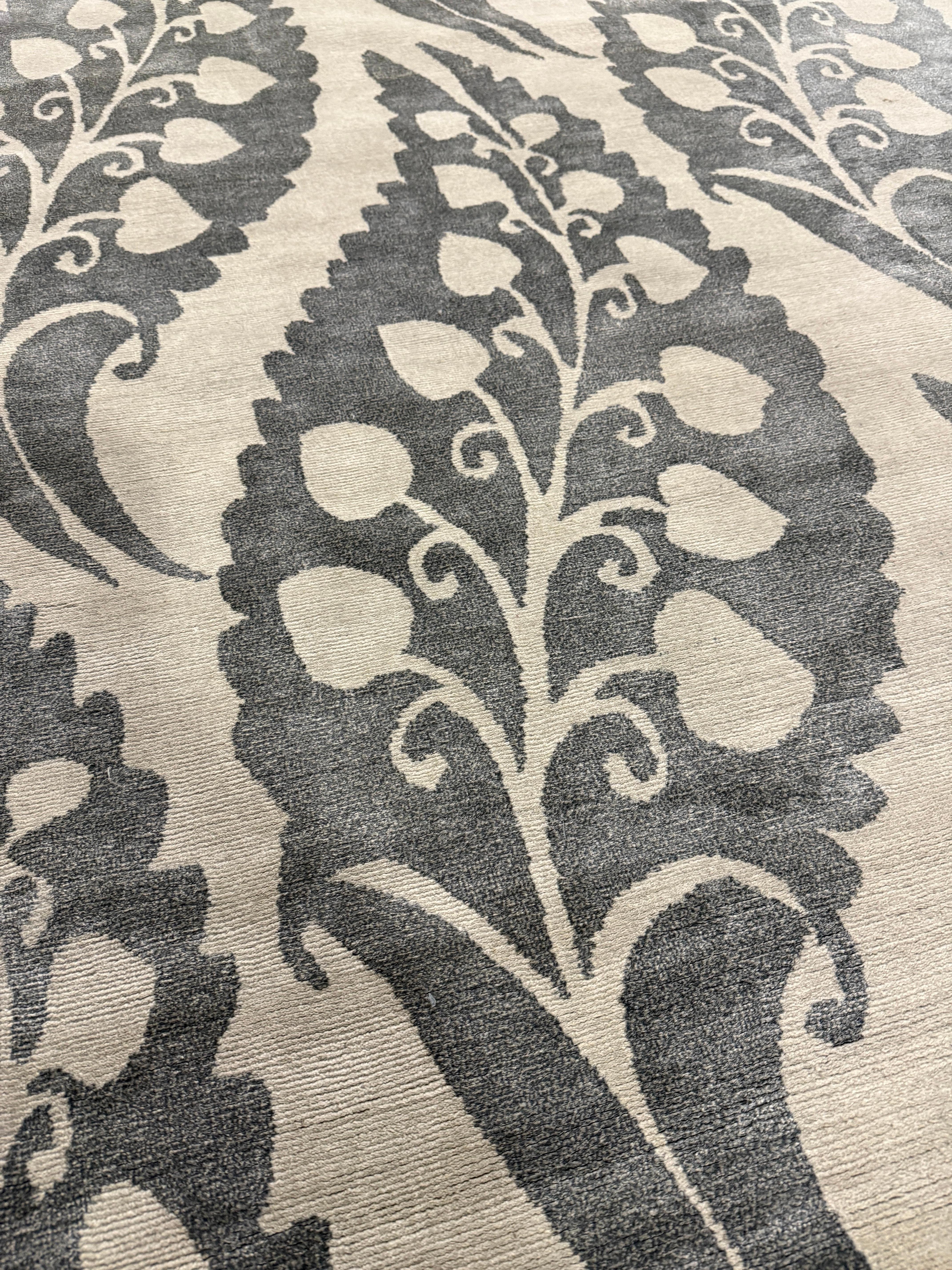 Tapis de zone Modernity Contemporary Gris Taupe, fait main en soie et laine, 