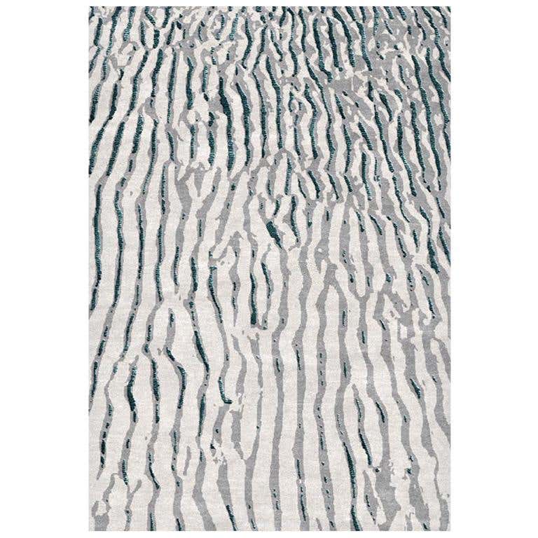 Modern Contemporary Area Rug in Beige, Handmade of Silk and Wool,