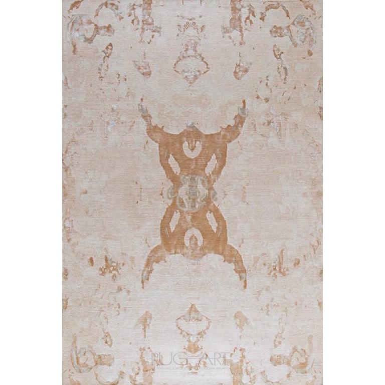 Hand-Knotted Modern Contemporary Area Rug in Beige, Handmade of Silk and Wool, 