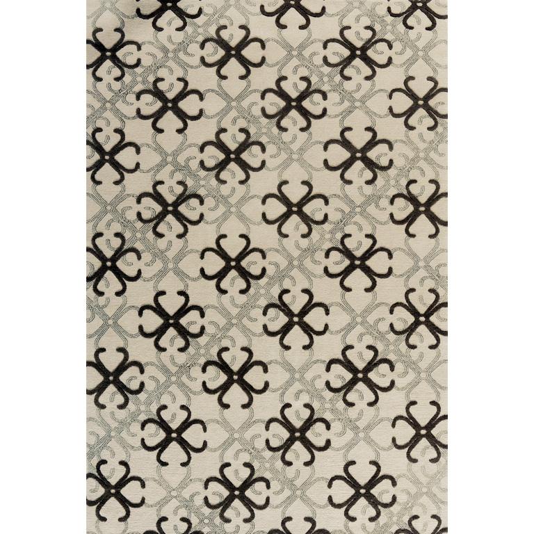 Hand-Knotted Modern Area Rug in Beige Contemporary, Handmade of Silk and Wool, 
