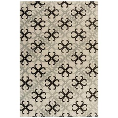 Modern Area Rug in Beige Contemporary, Handmade of Silk and Wool, "Heritage"