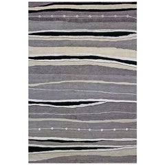 Modern Contemporary Area Rug in Black Gray, Handmade of Silk and Wool, "Frost"