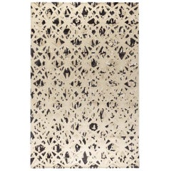 Modern Contemporary Area Rug in Black White, Handmade of Silk and Wool, "Luxe"