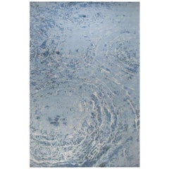 Modern Contemporary Area Rug in Blue, Handmade of Silk and Wool, "Oceans"