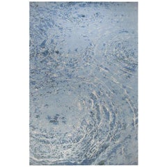 Zeitgenössischer Teppich in Blau:: handgefertigt aus Seide und Wolle:: 150 Knoten "Oceans"