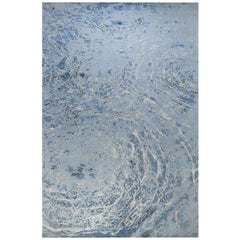 Contemporary Area Rug in Blue, Handmade of Silk and Wool, 150-knot "Oceans"