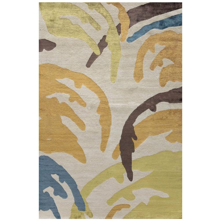 Modern Contemporary Area Rug in Colors, Handmade of Silk and Wool, "Whip" For Sale