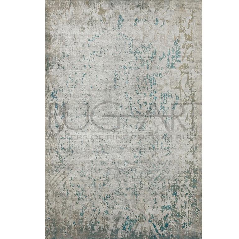 Hand-Knotted Modern Contemporary Area Rug in Green, Handmade of Silk and Wool, 