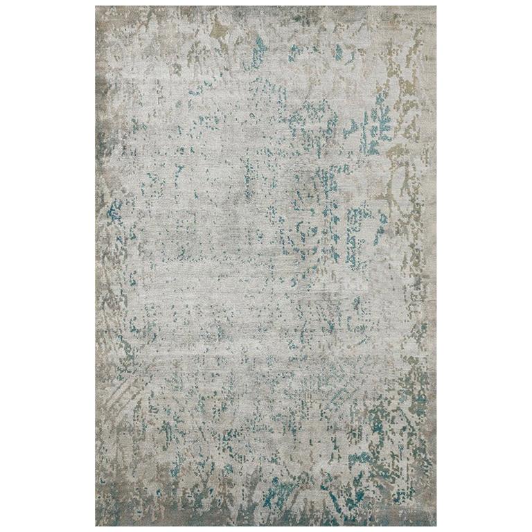 Modern Contemporary Area Rug in Green, Handmade of Silk and Wool, "Allure" For Sale