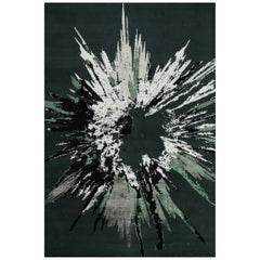 Modern Contemporary Area Rug in Green, Handmade of Silk and Wool, "Burst"