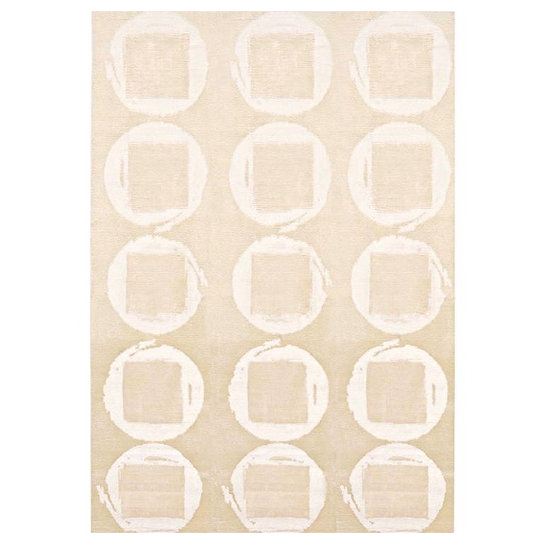 Modern Contemporary Area Rug in Ivory, Handmade Silk, Mohair and Wool "Calipso"