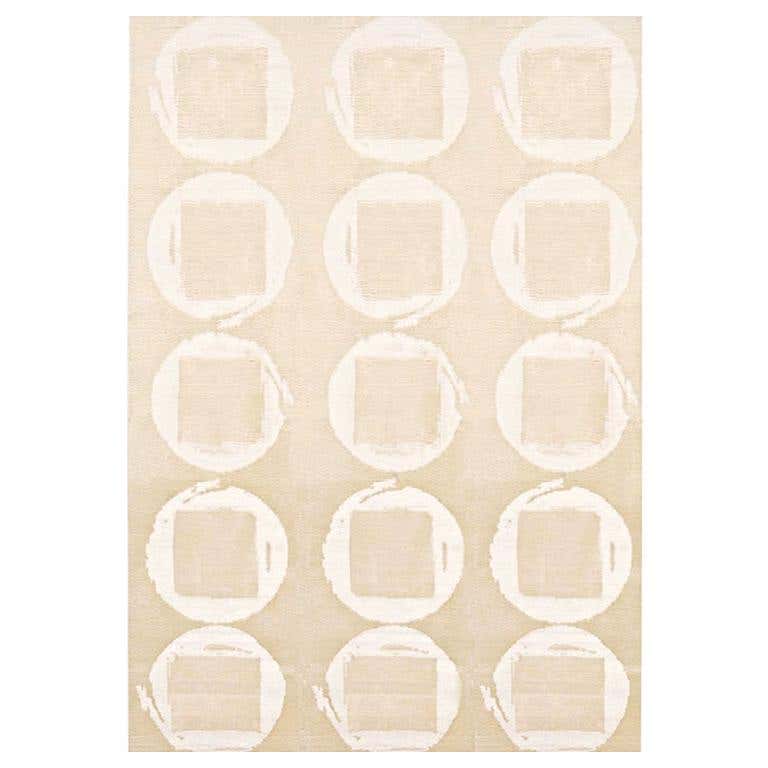 Modern Contemporary Area Rug in Ivory Orange, Handmade of Silk and Wool ...
