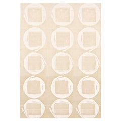 Modern Contemporary Area Rug in Ivory, Handmade Silk, Mohair and Wool "Calipso"