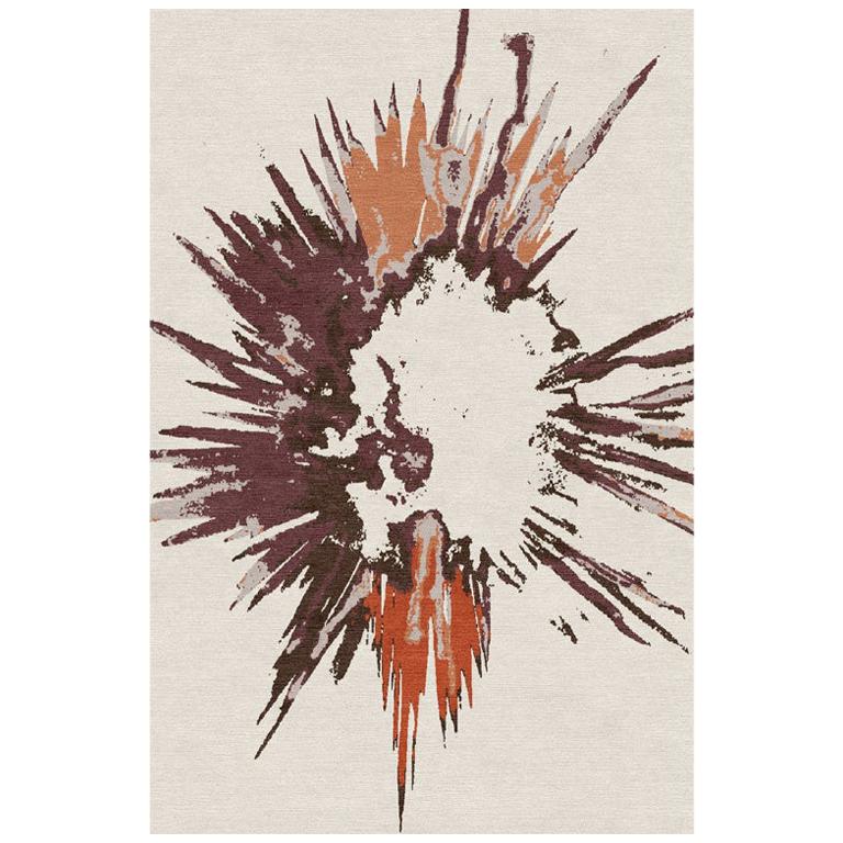Tapis The Moderns Contemporary en ivoire orange, fait main en soie et laine "Burst".