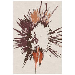 Modern Contemporary Area Rug in Ivory Orange, Handmade of Silk and Wool "Burst"