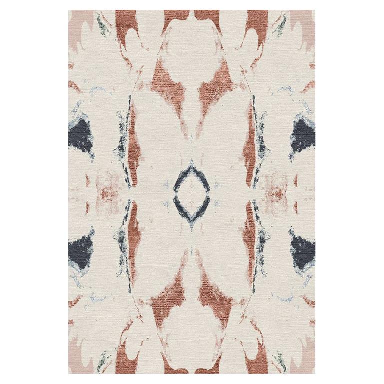 Modern Contemporary Area Rug in Ivory Red, Handmade of Silk and Wool, "Drift" For Sale
