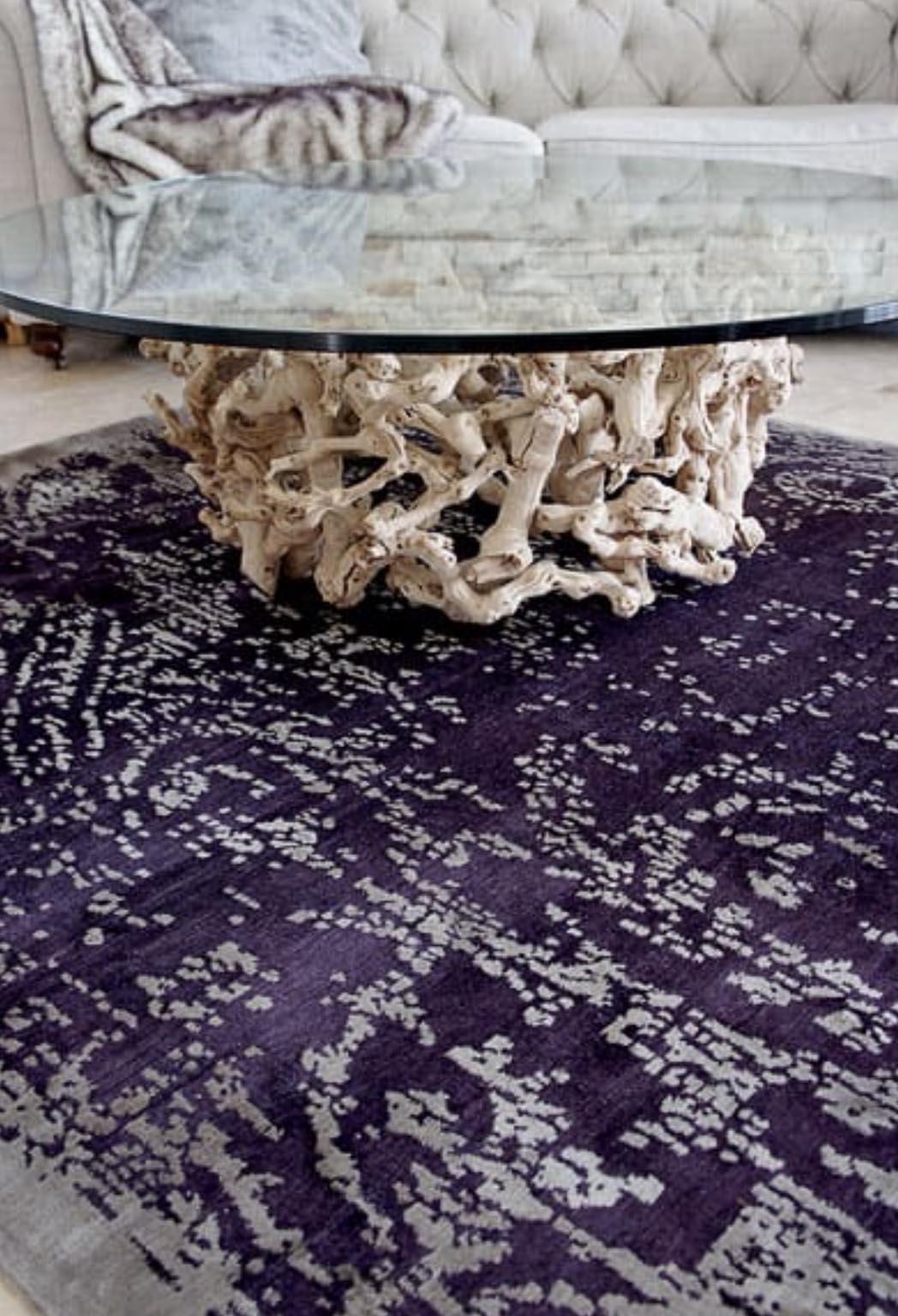 Modern Contemporary Area Rug in Purple, Handmade of 100% Silk, 