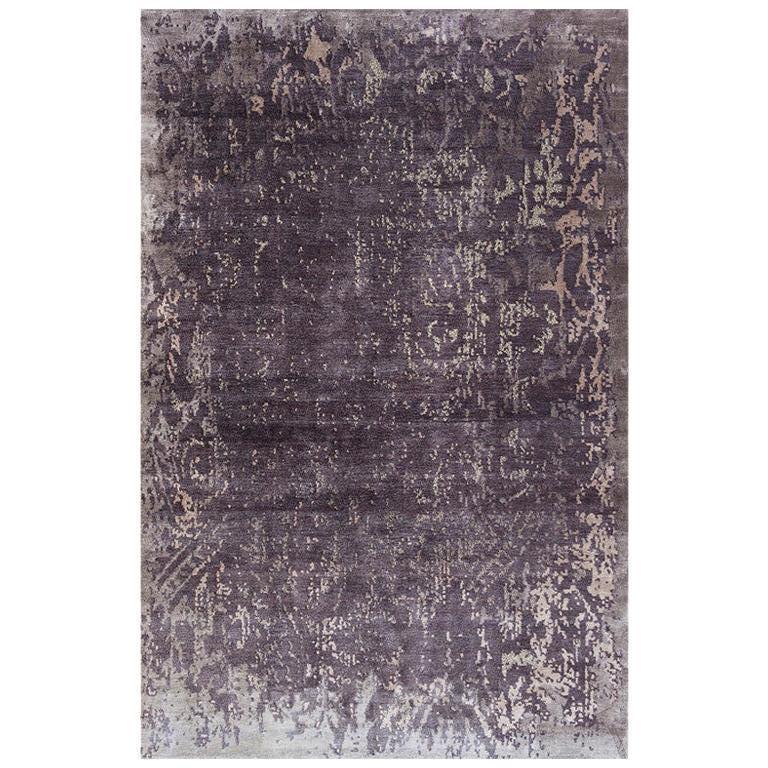 Modern Contemporary Area Rug in Purple, Handmade of 100% Silk, "Allure"