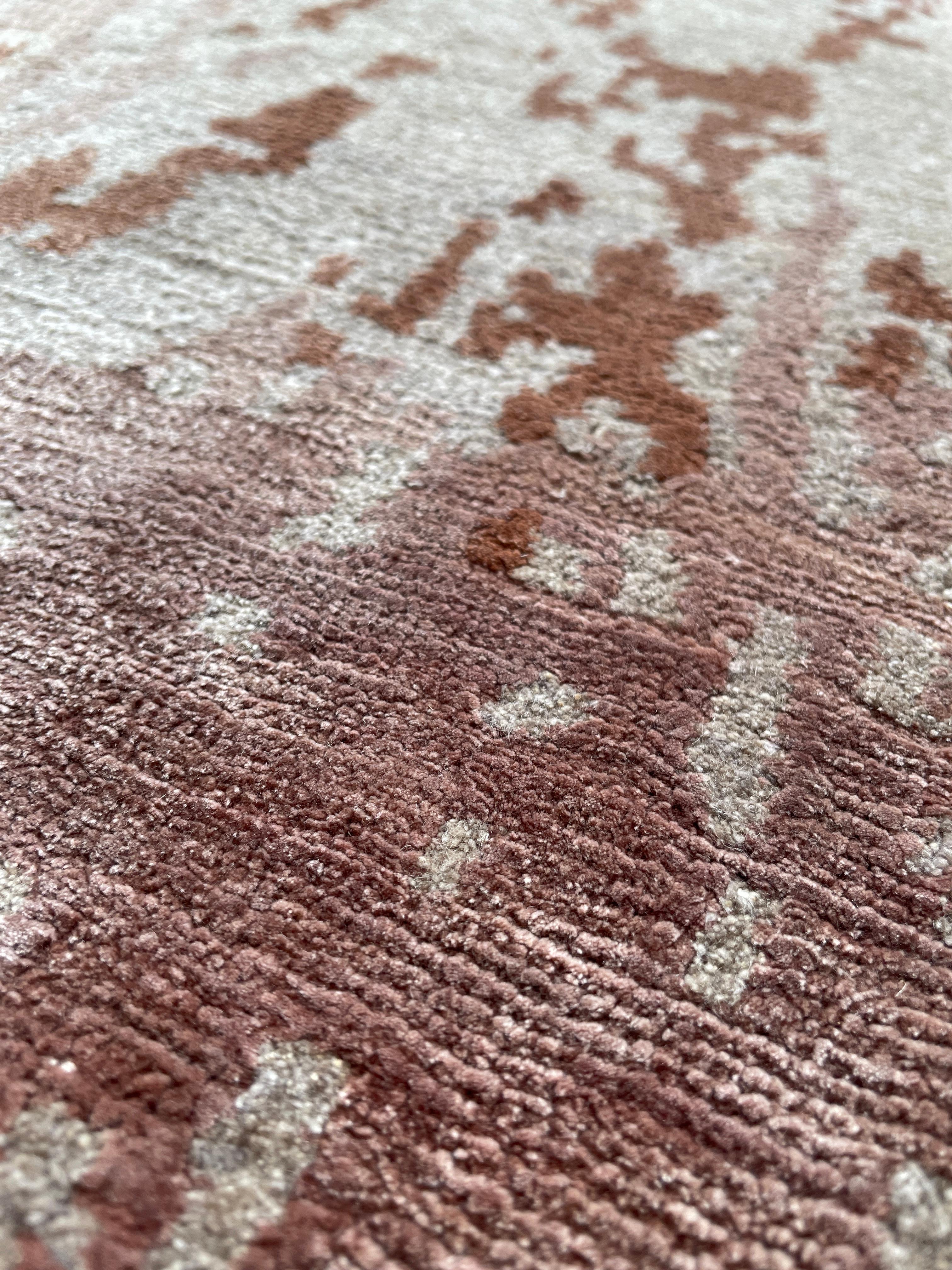 Nepalese Modern Contemporary Area Rug in Red, Handmade of 100% Silk, 