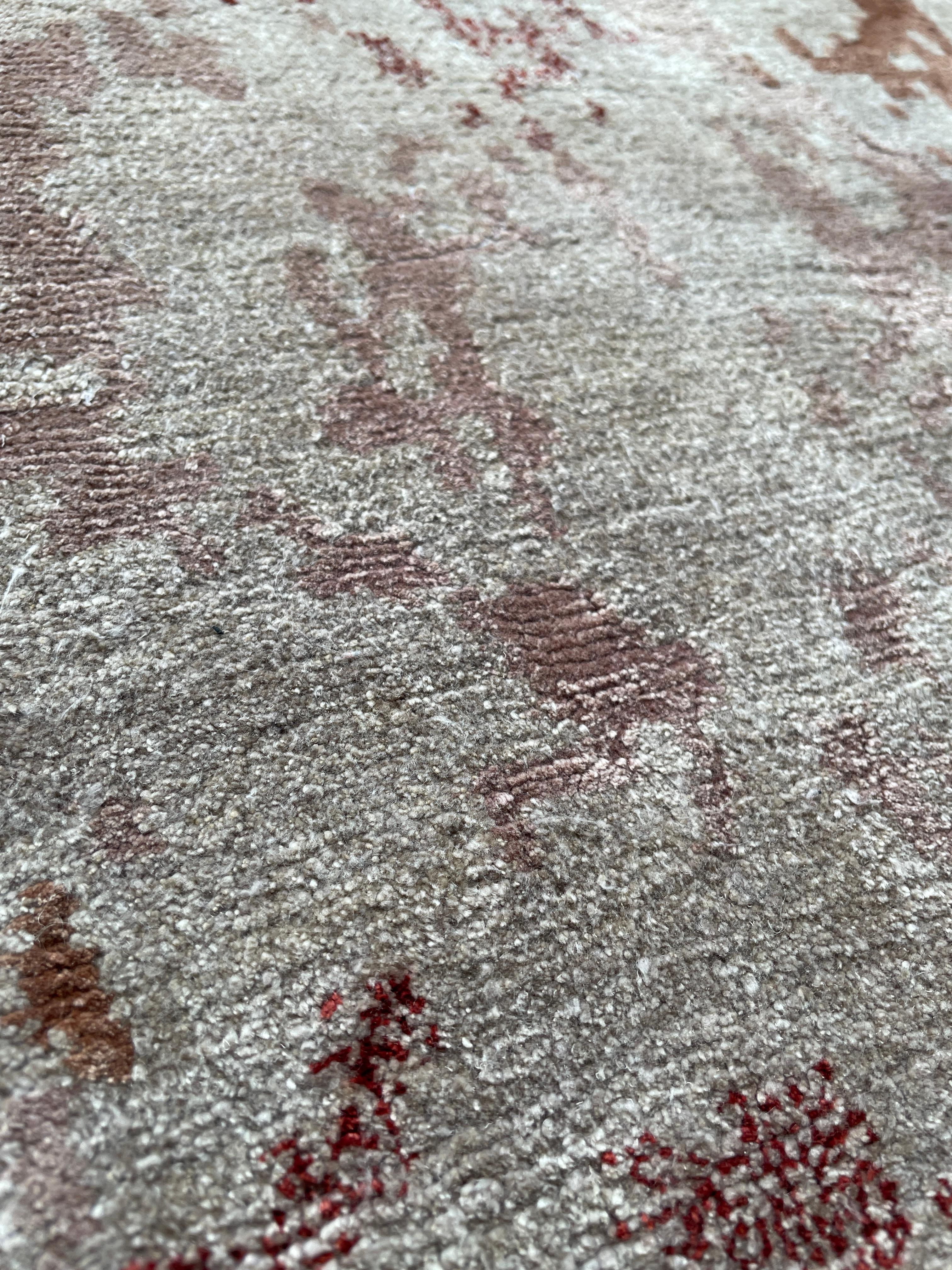 Hand-Knotted Modern Contemporary Area Rug in Red, Handmade of 100% Silk, 