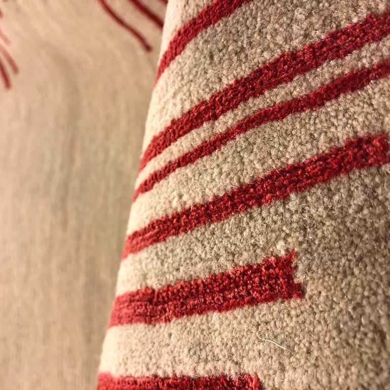 Modern Contemporary Area Rug in Red, Handmade of Silk and Wool