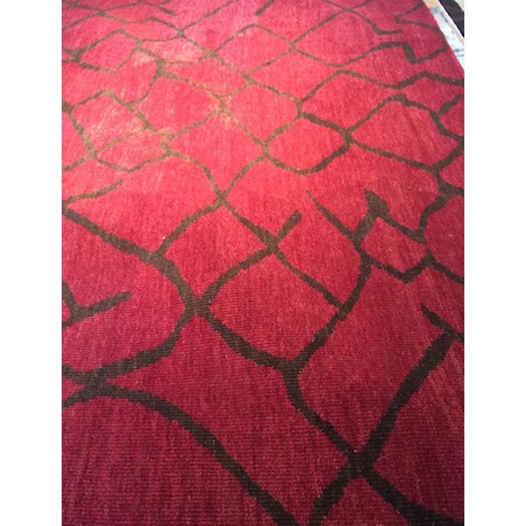 Hand-Knotted Modern Contemporary Area Rug in Red, Handmade of Wool, 