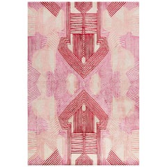 Modern Contemporary Area Rug in Red Pink Handmade of Silk and Wool, "Momentum"