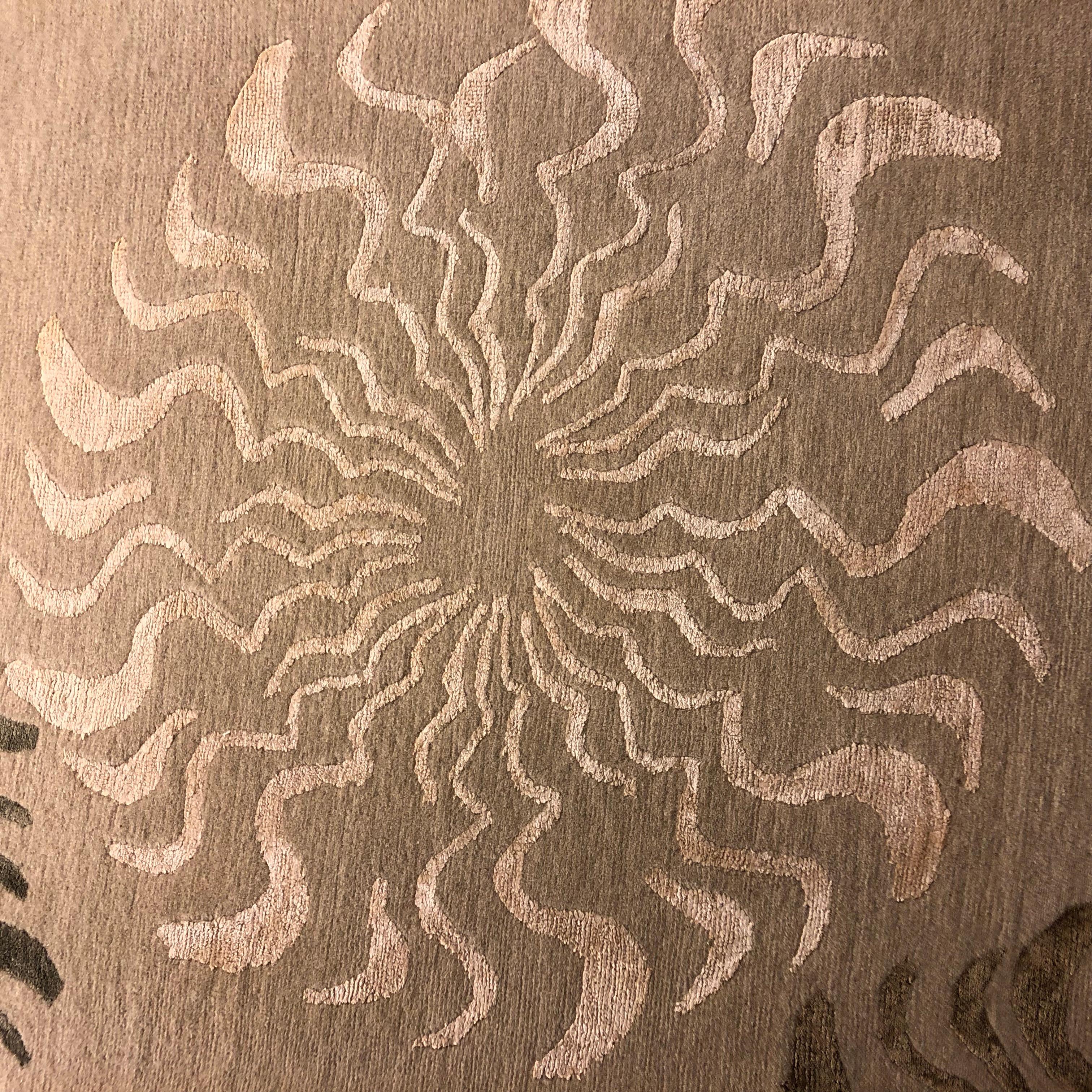 Modern Contemporary Area Rug in Taupe, Handmade of Silk and Wool, 