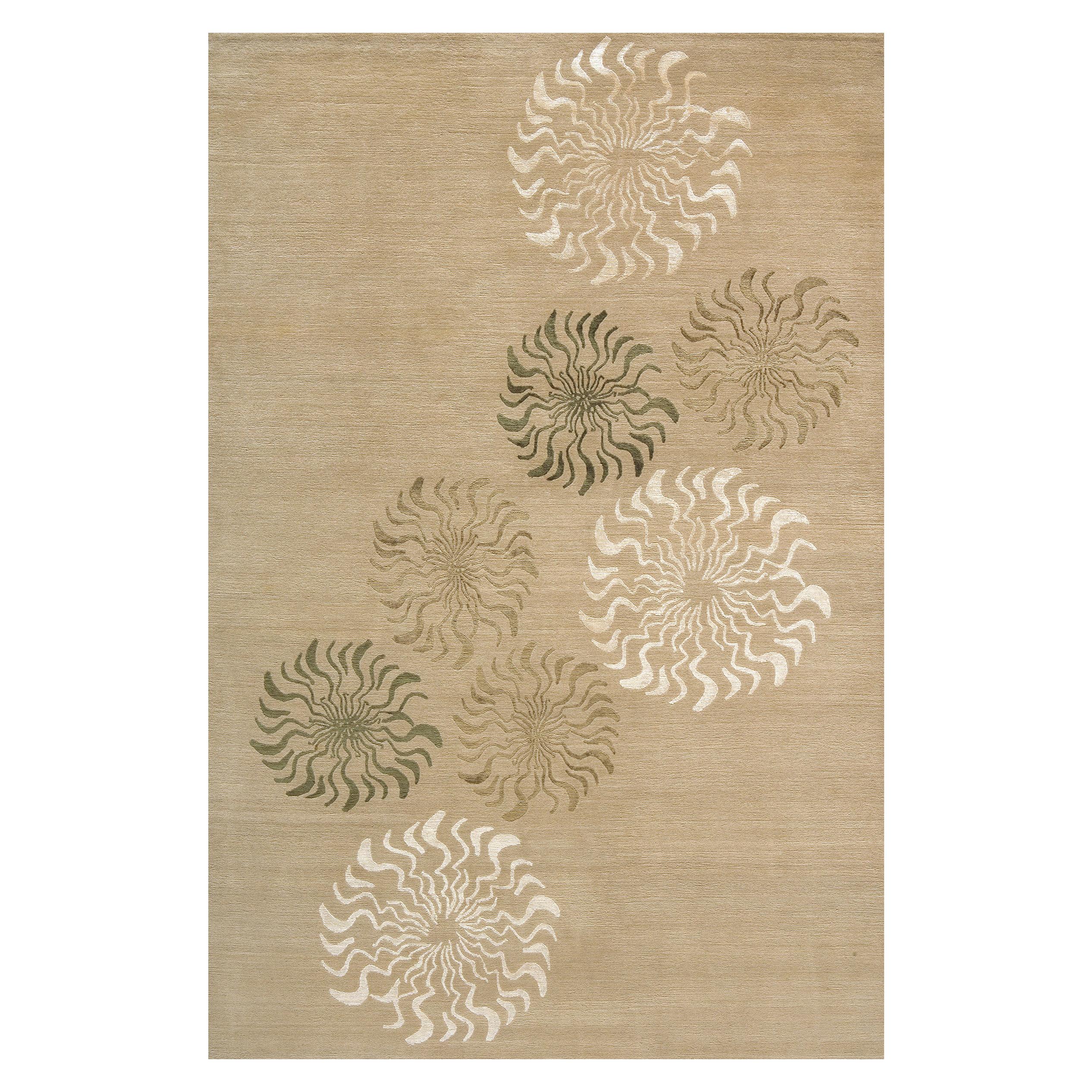 Modern Contemporary Area Rug in Taupe, Handmade of Silk and Wool, "Calabasas"