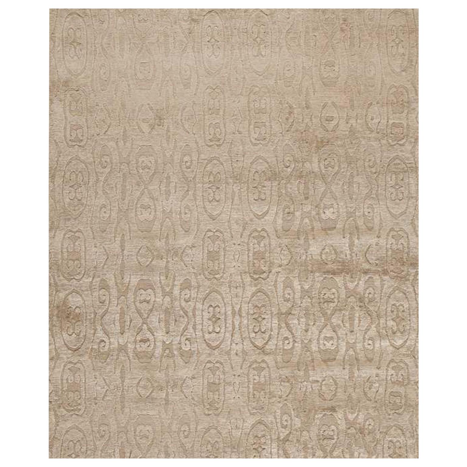 Modern Contemporary Area Rug in Taupe, Handmade of Silk and Wool, "Calista" For Sale
