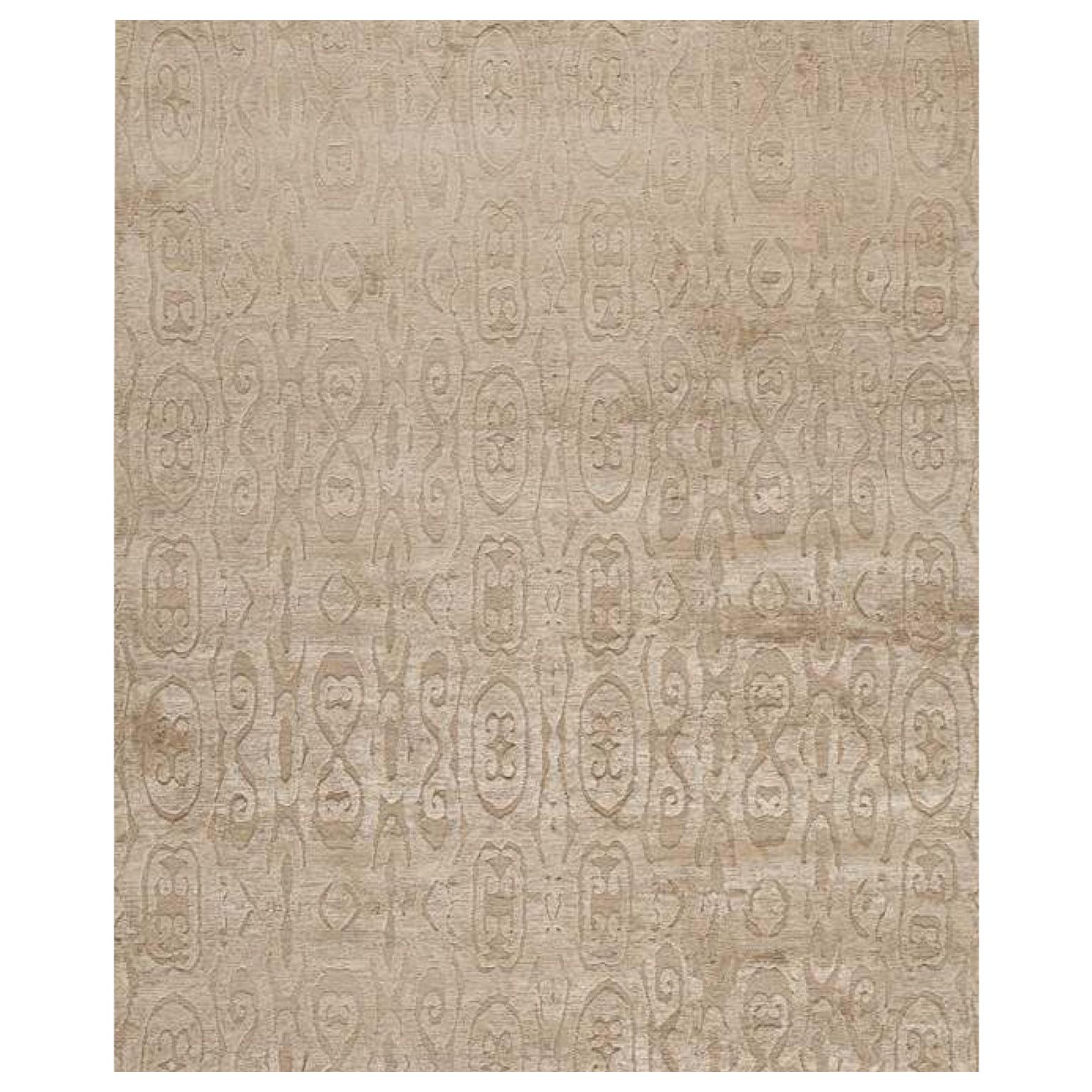 Alfombra contemporánea moderna de color topo, hecha a mano de seda y lana, "Calista"
