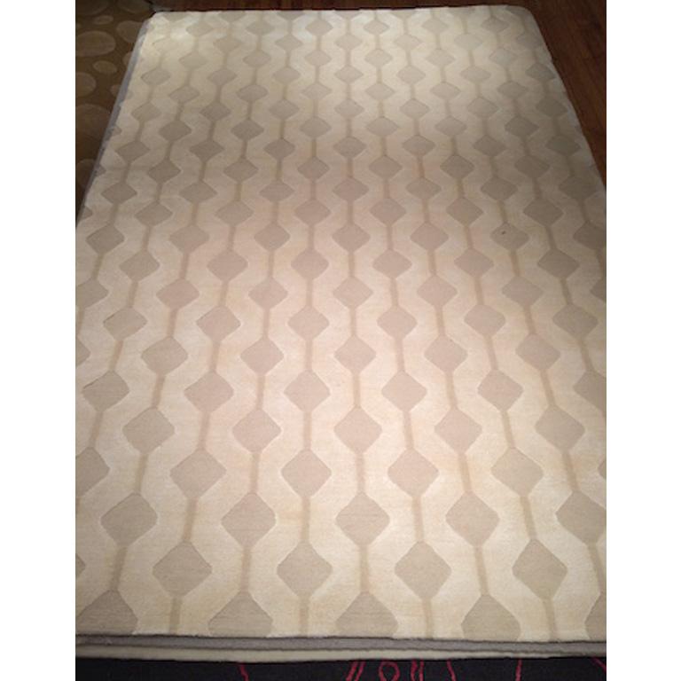Modern Contemporary Area Rug in Taupe, Handmade of Silk and Wool, 