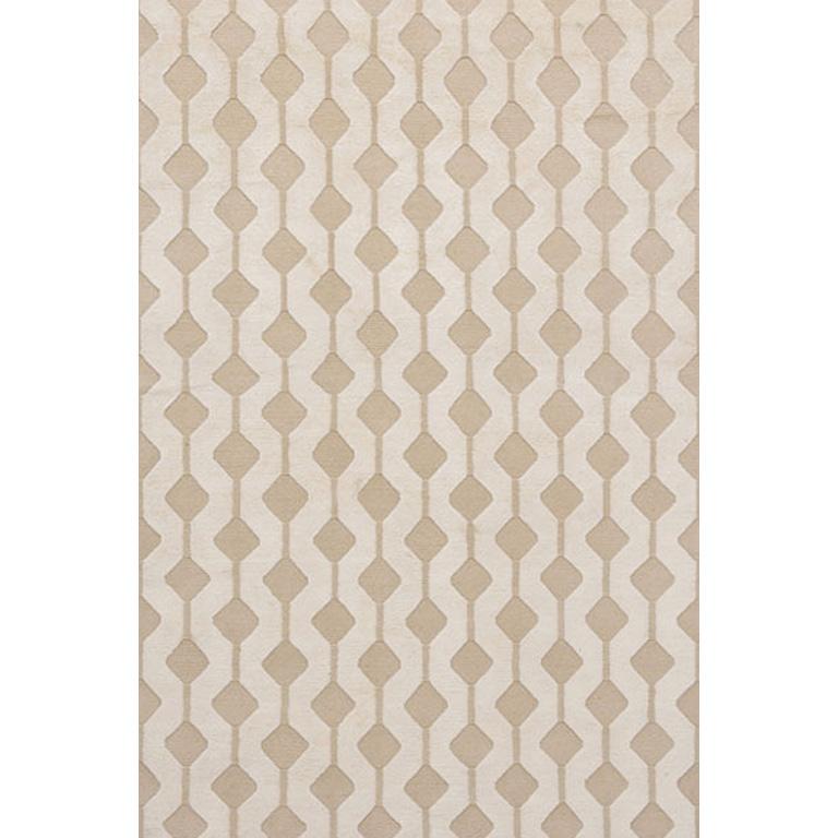 Nepalese Modern Contemporary Area Rug in Taupe, Handmade of Silk and Wool, 