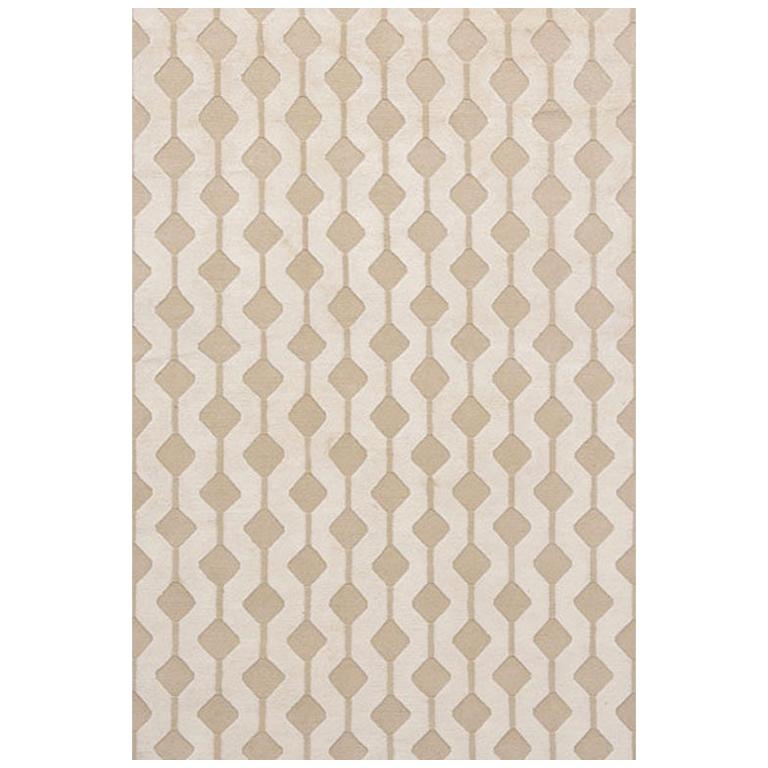 Modern Contemporary Area Rug in Taupe, Handmade of Silk and Wool, "Flare" For Sale