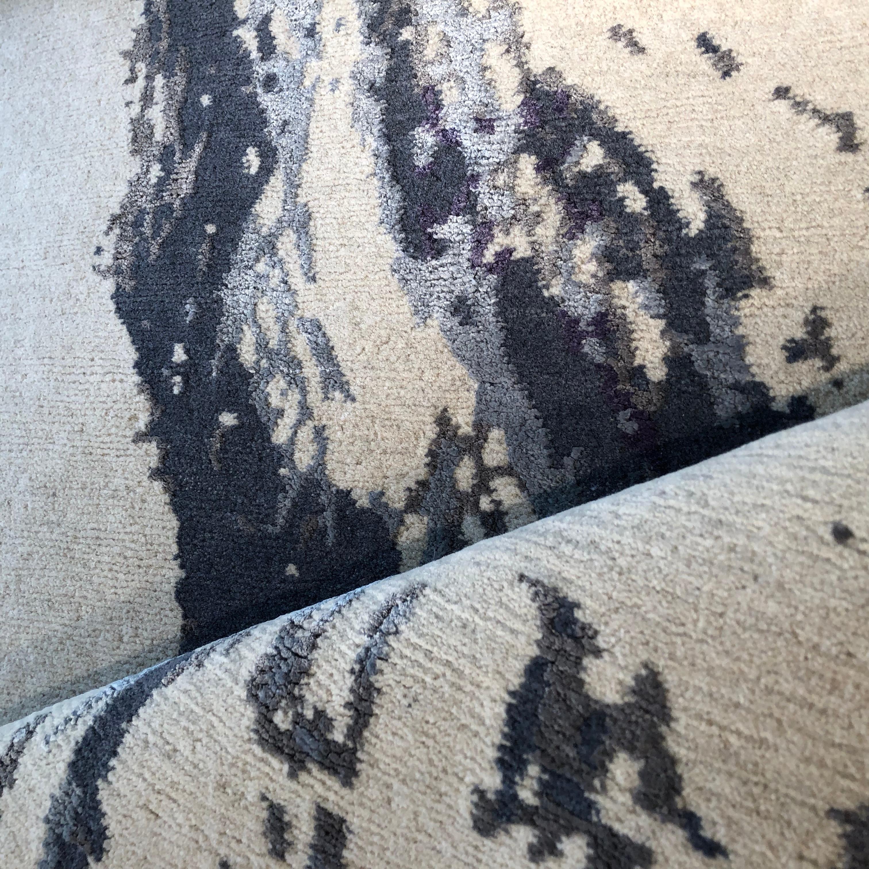 Modern Contemporary Area Rug in Taupe, Handmade of Silk and Wool, 
