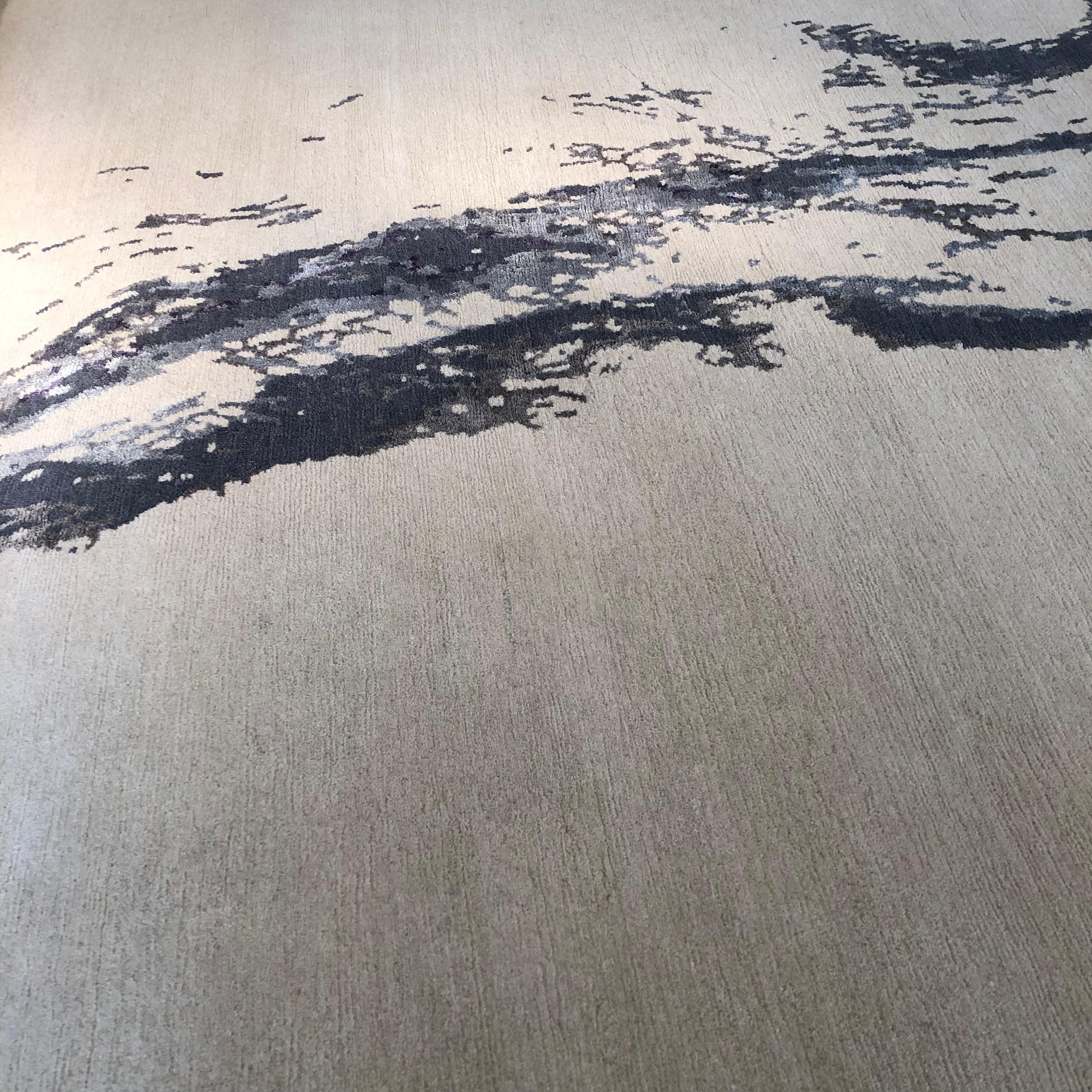 Nepalese Modern Contemporary Area Rug in Taupe, Handmade of Silk and Wool, 