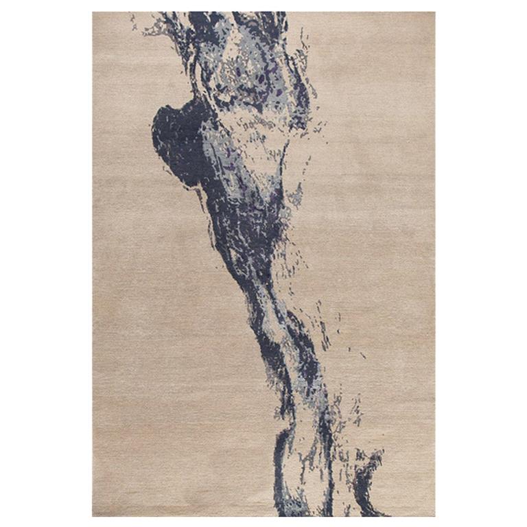 Modern Contemporary Area Rug in Taupe, Handmade of Silk and Wool, "Fume"