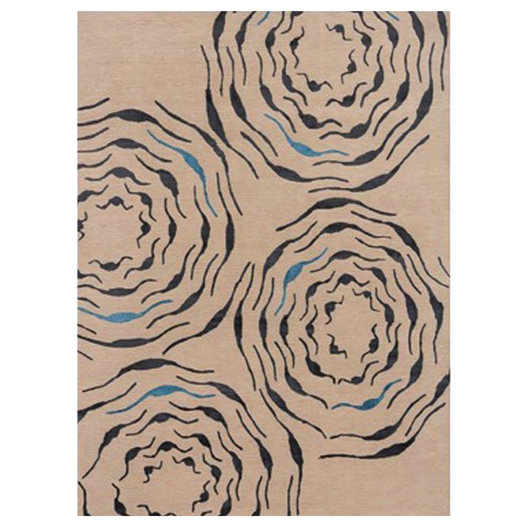 Modern Contemporary Area Rug in Taupe, Handmade of Silk and Wool, "Saucer"