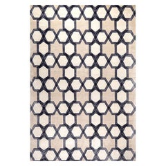 Modern Contemporary Area Rug Ivory Gray, Handmade Silk and Wool, "Ambient"