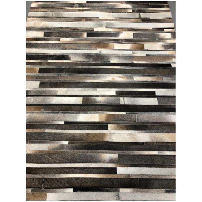 Hand-Crafted Modern Contemporary Area Rug Leather, Hand Stitched, Hide & Skin, Brown, 
