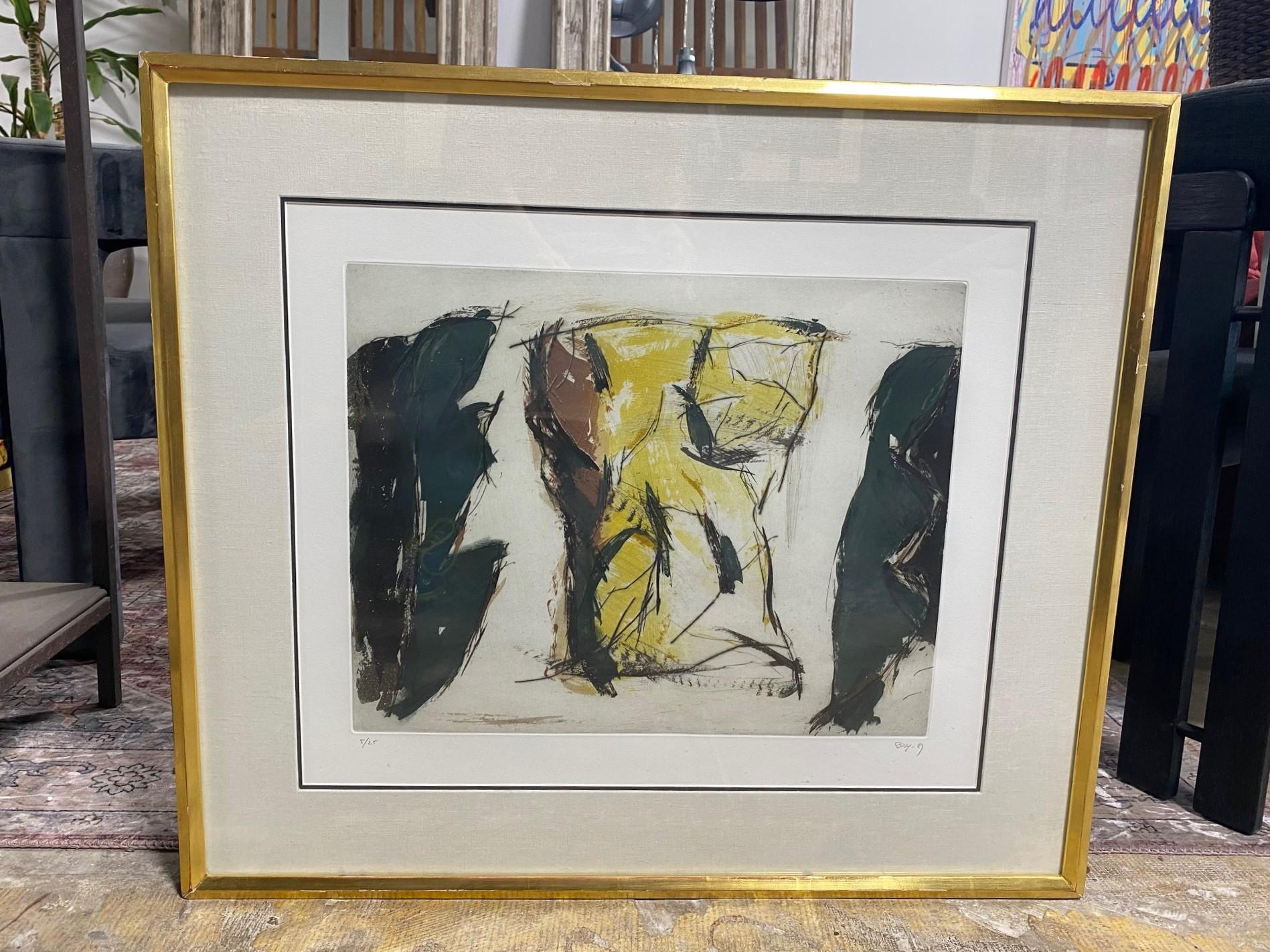Une impression lithographique abstraite moderne attrayante qui semble représenter un torse/un corps humain - rappelant quelque peu les œuvres abstraites de Henry Moore. 

L'œuvre est signée au crayon, datée (1989) et numérotée (5/25) par