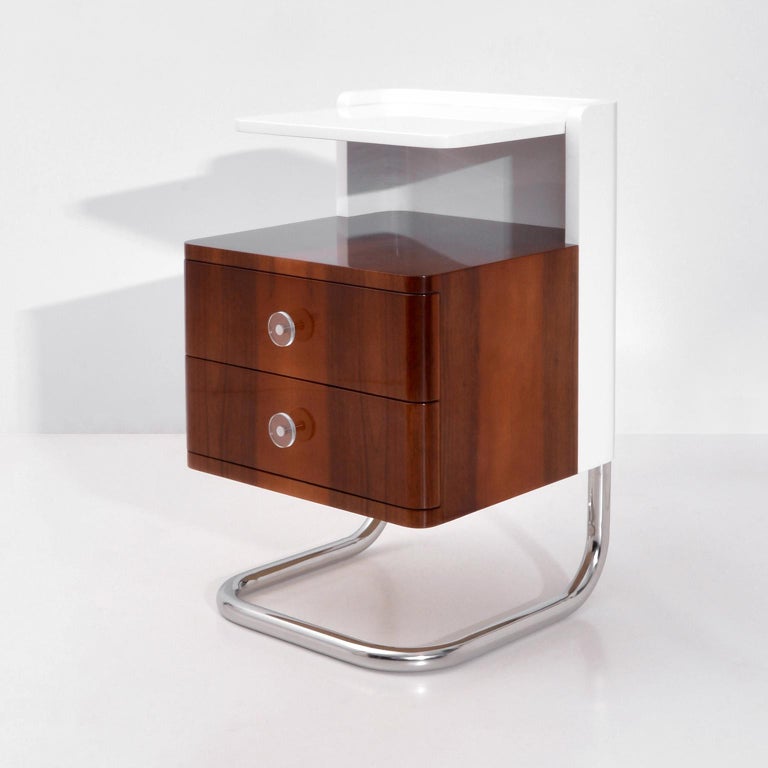 Modern Contemporary Bespoke Nightstand, High Gloss Lacquered Wood, Tubular  Steel For Sale at 1stDibs