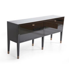 Contemporary Black High Gloss Sideboard with Brass Details
