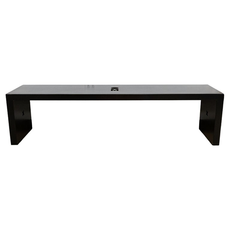 Modern Contemporary Black "Om" Wood Meditation Entryway Metal Bench For Sale at 1stDibs