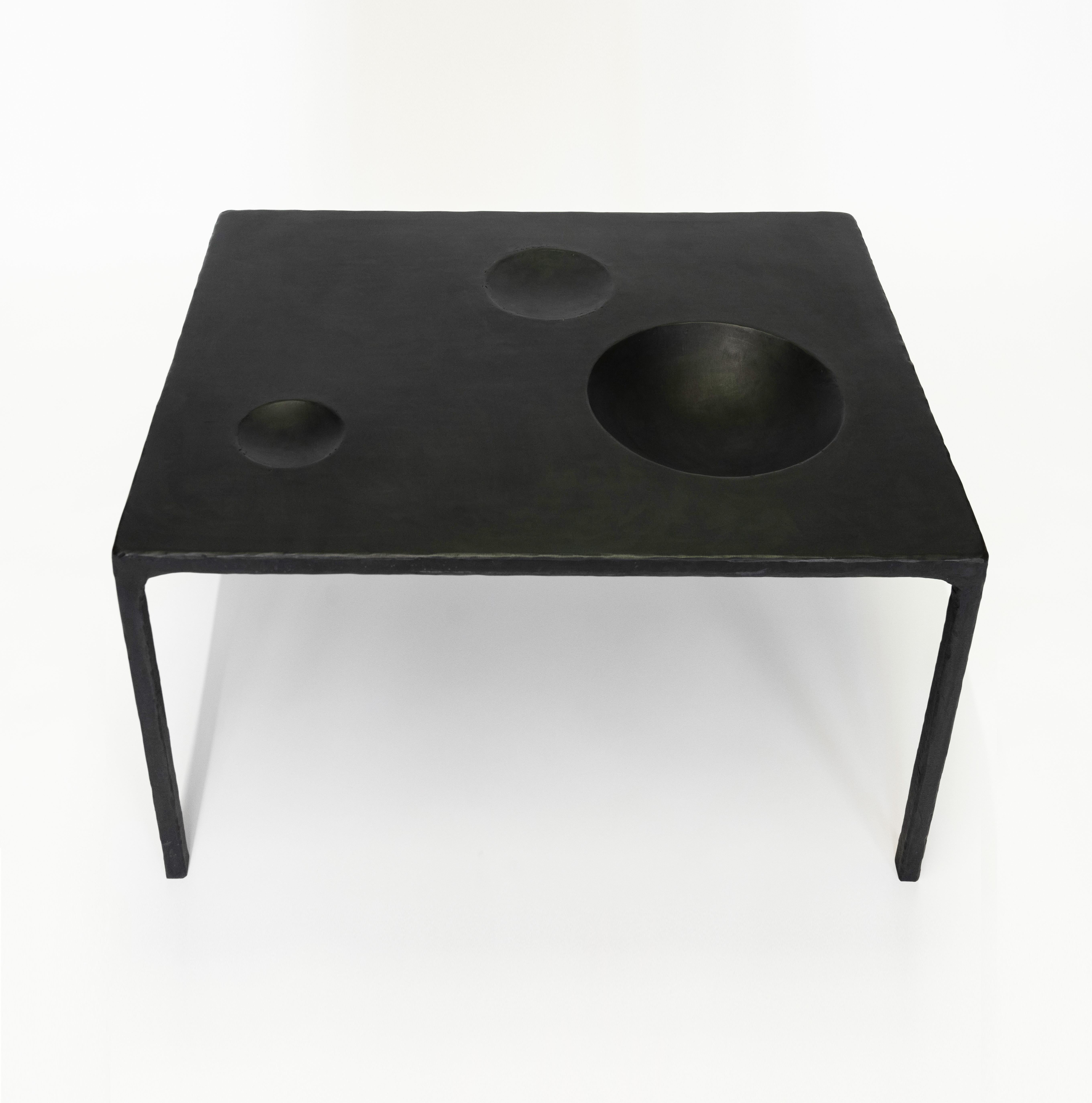 American Side/End Table Geometric Negative Space Voids Modern Blackened/Waxed Steel