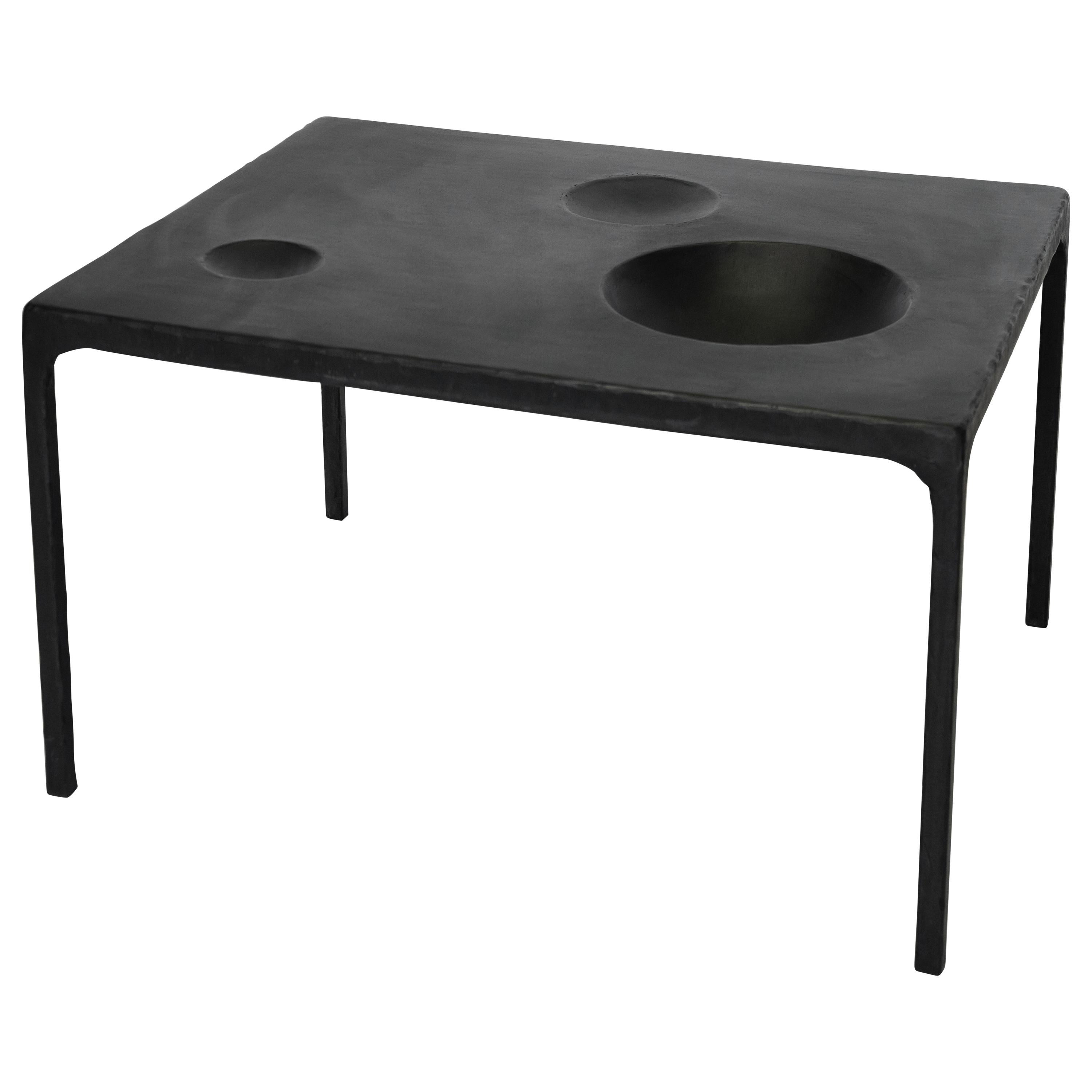 Side/End Table Geometric Negative Space Voids Modern Blackened/Waxed Steel