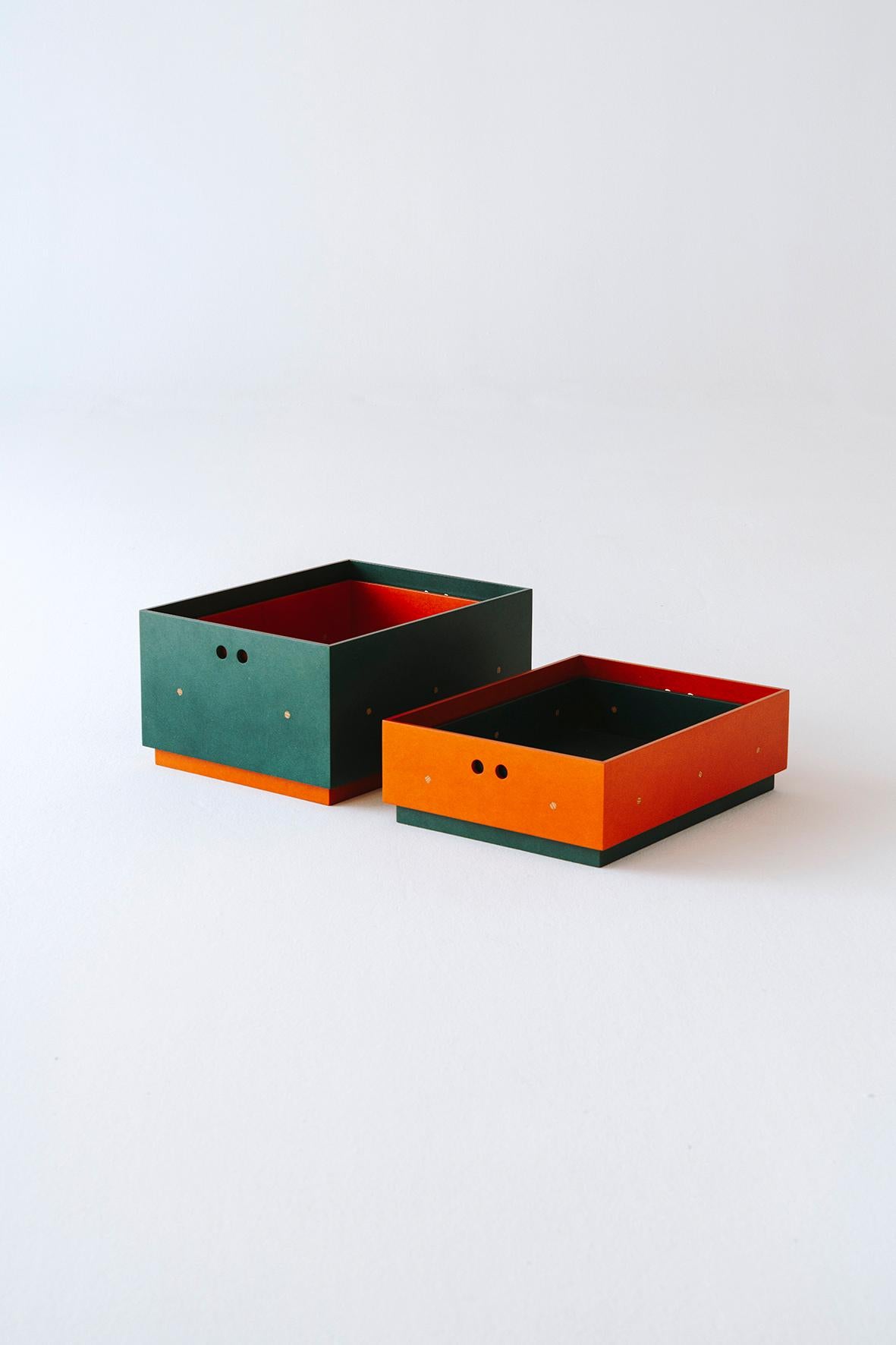 Spanish Modern Contemporary Boxes in Orange and Green Mdf by Marc Morro For Sale