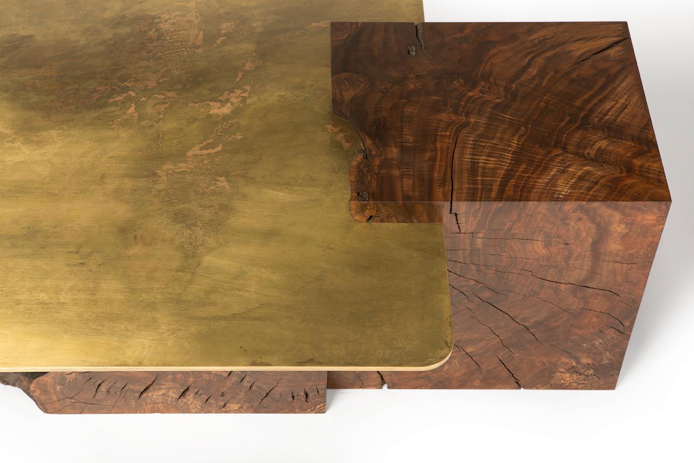 Organic Modern Modern Contemporary Brass and Claro Walnut Coffee Table  For Sale