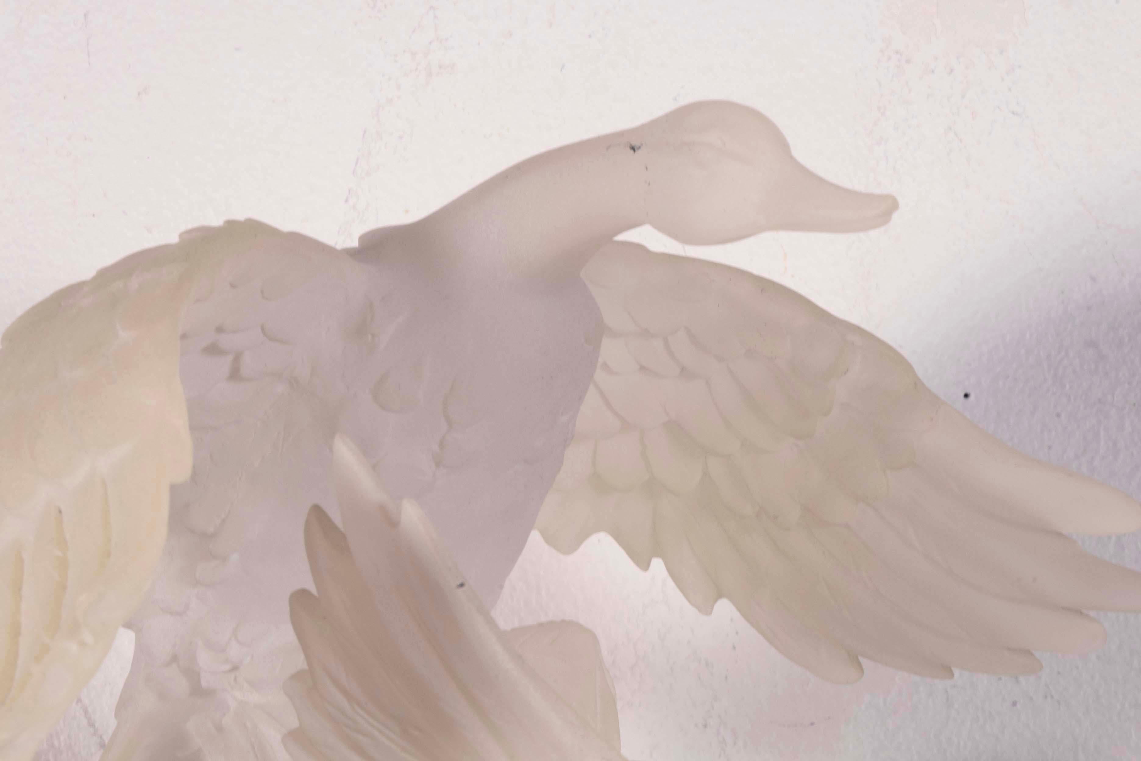 Modern Contemporary Carved Acrylic Geese in Flight Table Sculpture on Base For Sale 5