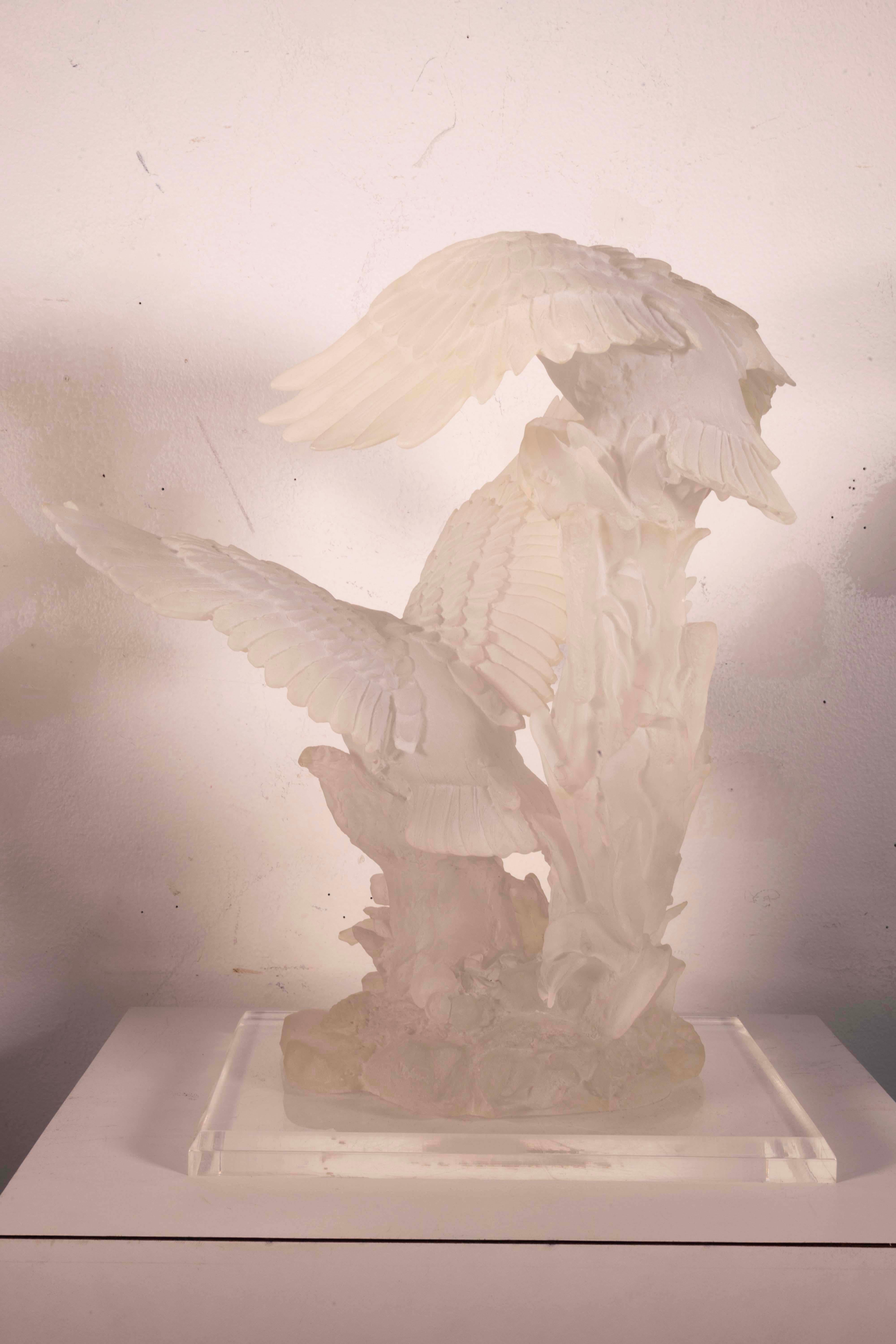 20th Century Modern Contemporary Carved Acrylic Geese in Flight Table Sculpture on Base For Sale